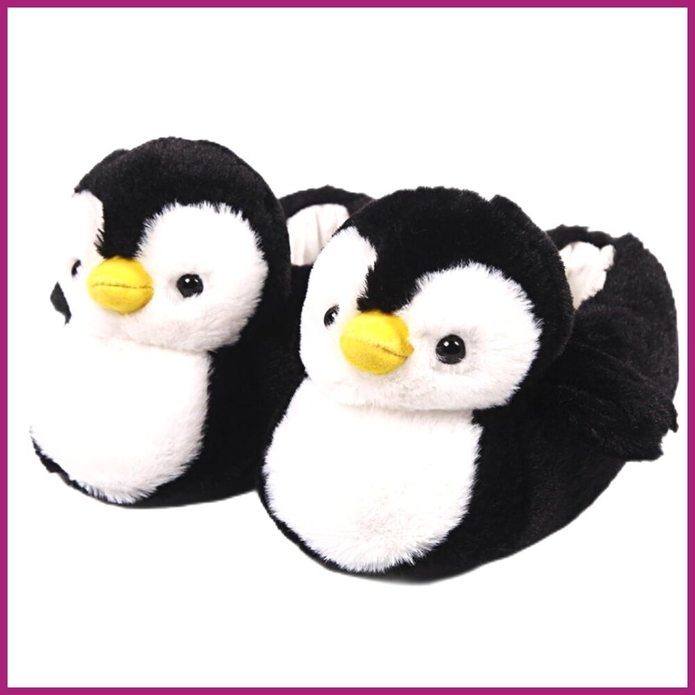 Fleece Slippers With Cotton Lining, Penguin Design, Winter Warm House Shoes